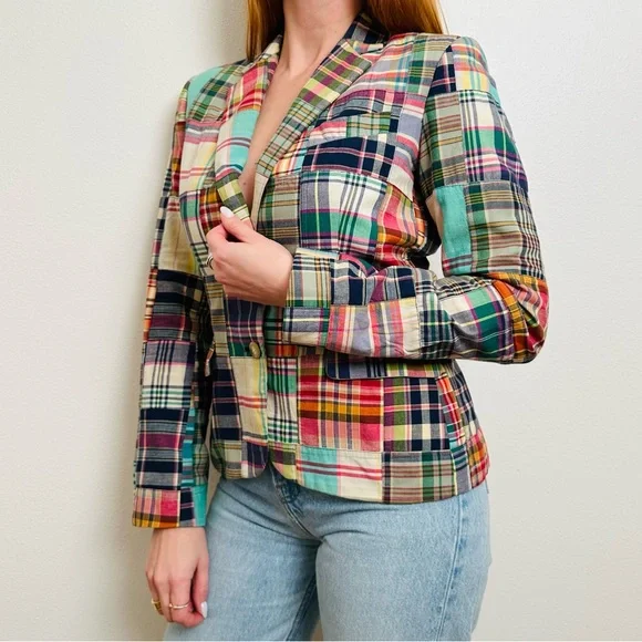 Vintage Ralph Lauren Patchwork Madras Blazer Jacket Plaid Preppy - Picture 3 of 13